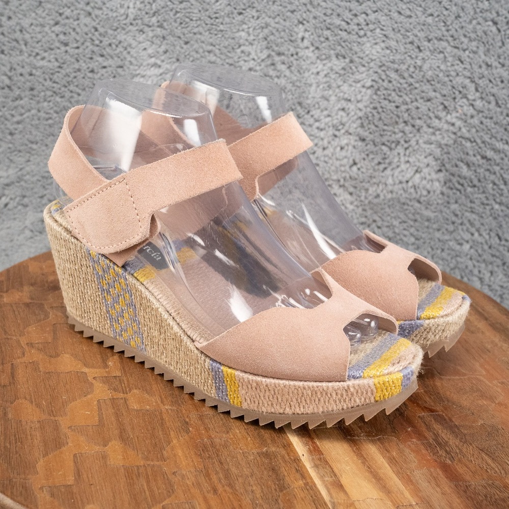 Pedro Garcia Leather Suede Wedge Sandals Ankle Strap Multi Color Sz 38 US 8